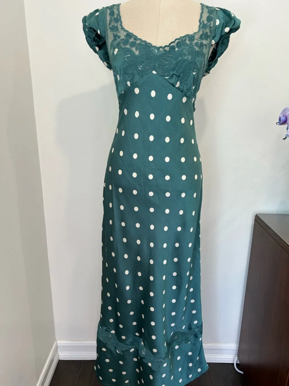 Free People Teal Green Polka Dot Midi Dress